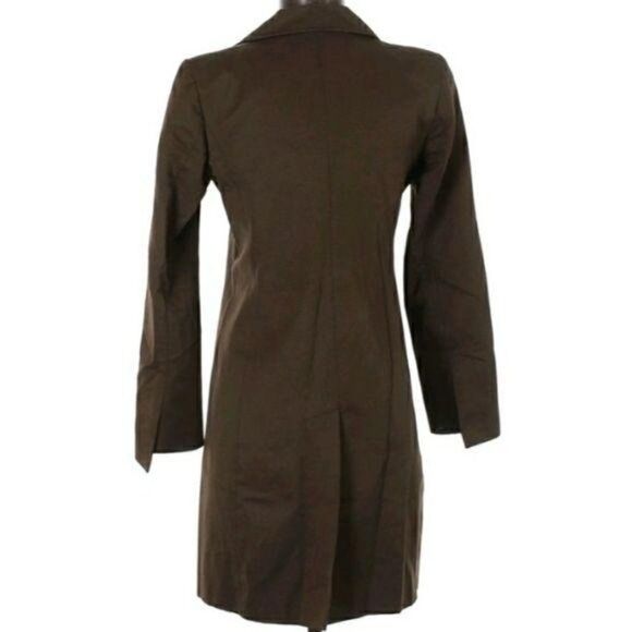 Tahari Equestrian Large Button Down Rib Textured Trench Coat Pockets Brown Sz XS - Picture 6 of 11